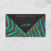 Carte De Visite Zèbre Brown et Turquoise avec Monogramme (Dos)