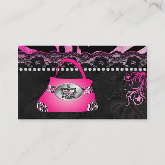 Carte De Visite Zèbre de dentelle de rose de bourse de couronne de (Devant)