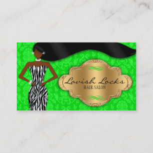Carte De Visite Zèbre d'or vert de coiffeur d'Afro-américain