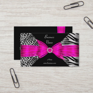 Carte De Visite Zèbre élégant Léopard Noir Rose chaud