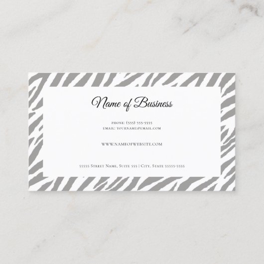 Carte De Visite Zèbre gris moderne Imprimer Script professionnel (Dos)