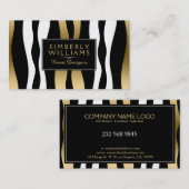 Carte De Visite Zèbre Noir Blanc Et Or (Devant / Derrière)