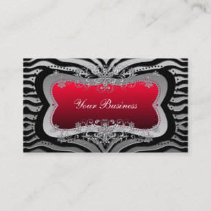 Carte De Visite Zèbre Noir Rouge Argent Élégant Entreprise