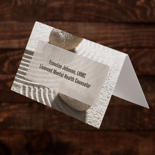 Carte De Visite Zen Sand Labrynth and Stones with Faux Linen