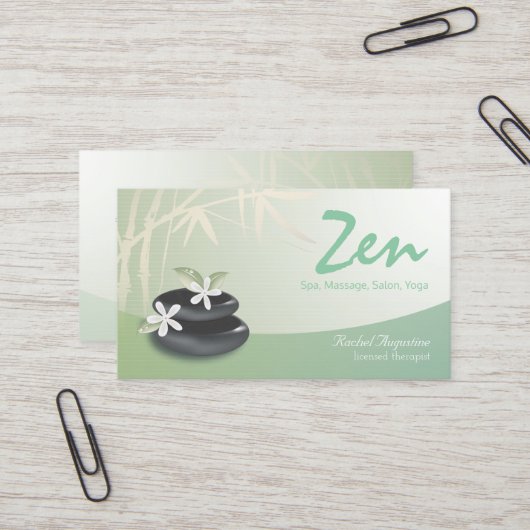 Carte De Visite ZEN Stone Bambou YOGA SPA Massage Salon de beauté (Devant/Arrière en situation)