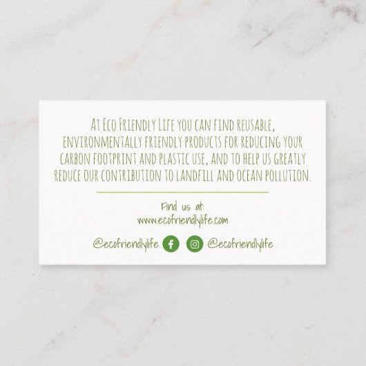 Carte De Visite Zéro déchets écologiques (Dos)