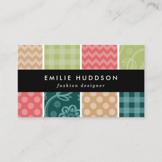 Carte De Visite Zigzag, Chevron, En vichy, Pois, Patchwork (Devant)