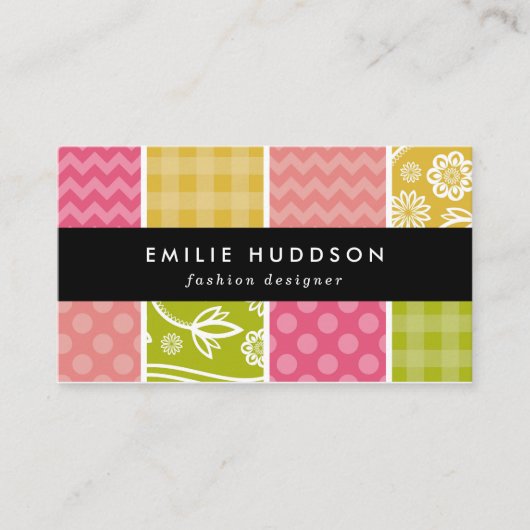 Carte De Visite Zigzag, Chevron, Pois, En vichy, Patchwork (Devant)