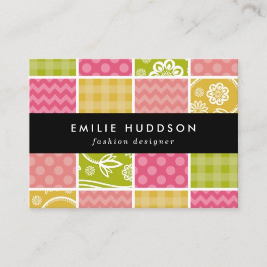 Carte De Visite Zigzag, Chevron, Pois, En vichy, Patchwork (Devant)