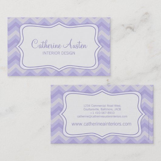 Carte de visite zigzag violet gris design d'intéri (Devant / Derrière)