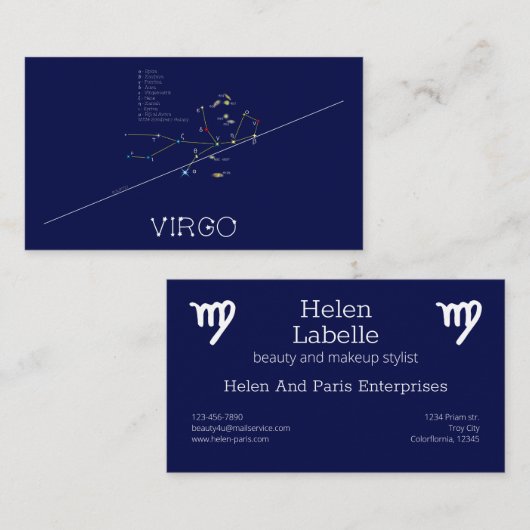 Carte De Visite Zodiac Constellation Virgo (Devant / Derrière)