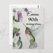Carte de vœu d'anniversaire 90 ans Hummingbird Gar (Devant / Derrière)