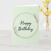 Carte de Vœu d'Anniversaire Verte Menthe à Script (Fleur jaune)