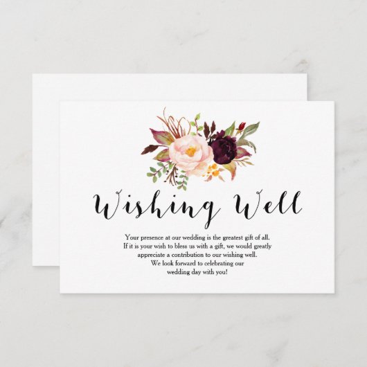 Carte de voeu de mariage floral Bourgogne pour pui (Devant / Derrière)