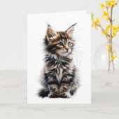 Carte de vœu vierge de chat Maine Coon à poils lon (Fleur jaune)