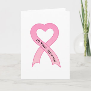 Carte de voeux 10 ans de survivant rose ruban