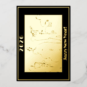 Carte de vœux 2026 Nouvel An Jazzy or feuille