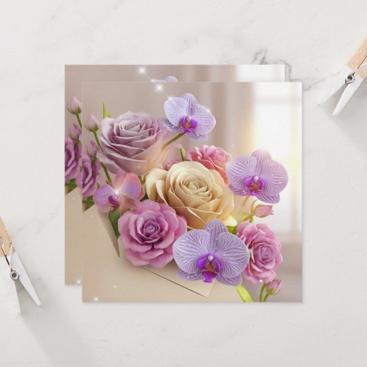 Carte de voeux 3D Splendor Springtime avec Dew-Kis (Devant/Arrière en situation)