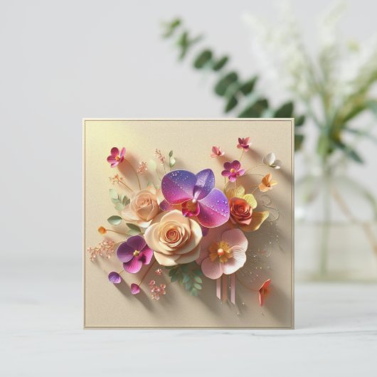 Carte de voeux 3D Spring Blossoms - Roses dynamiqu (Debout devant)