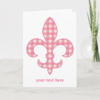 Carte de vœux à carreaux roses Fleur de lis