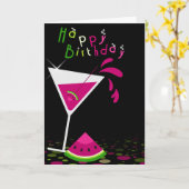 Carte de voeux à cocktail Pink Watermelon Martini (Fleur jaune)