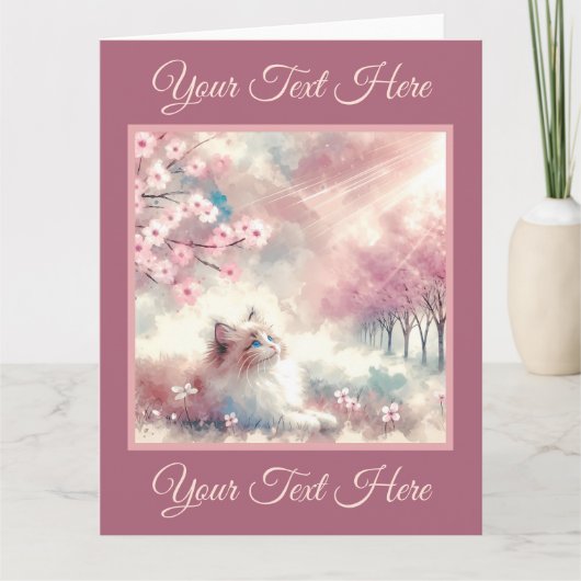 Carte de vœux à l'aquarelle avec un chaton rêveur (Devant)