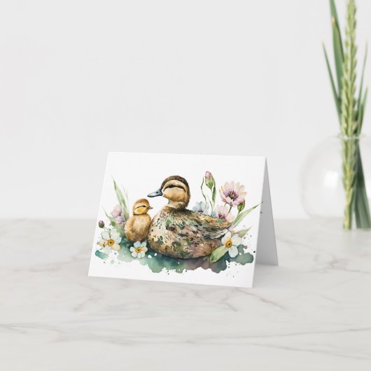 Carte de vœux à l'aquarelle de la cane et du canet (Devant)