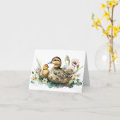 Carte de vœux à l'aquarelle de la mère cane et du  (Fleur jaune)