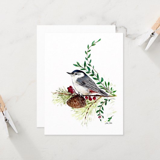 Carte de vœux à l'aquarelle magnifique sittelle