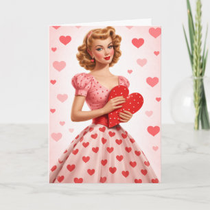 Carte de vœux à motif rétro cœur rose amour