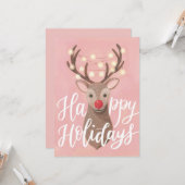 Carte de voeux à plat de Noël Red Nose Reindeer (Devant/Arrière en situation)