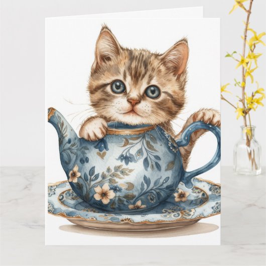 Carte De Voeux À Thème Chat (Fleur jaune)