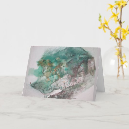Carte de voeux Abstraite verte (Fleur jaune)