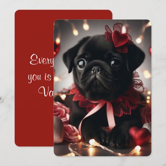 Carte de vœux adorable de Saint-Valentin pour pug (Devant / Derrière)
