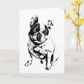 Carte de voeux adorable pour chien-taureau noir/bl (Fleur jaune)