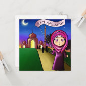 Carte de voeux 'Aïd Moubarak' avec dessin (Devant/Arrière en situation)