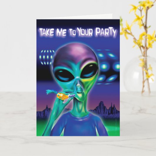 Carte de voeux Alien - message customisé (Fleur jaune)