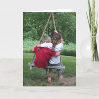 Carte de voeux : "Amitié" Filles sur une aile