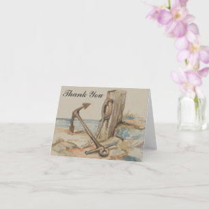 Carte de voeux Ancre, plage et "Merci"