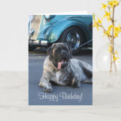 Carte de voeux anglaise de mastiff de joyeux (Fleur jaune)