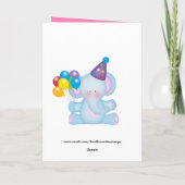 Carte de voeux animale d'éléphant d'anniversaire (Dos)