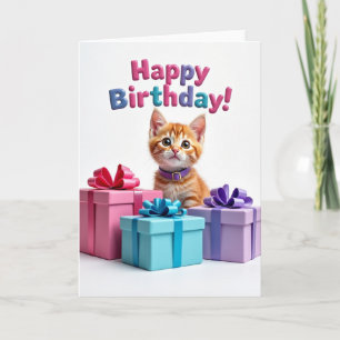 Carte de Vœux Anniversaire Chat Adorable