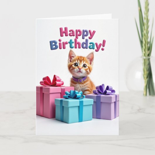 Carte de Vœux Anniversaire Chat Adorable (Devant)
