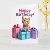 Carte de Vœux Anniversaire Chat Adorable (Fleur jaune)