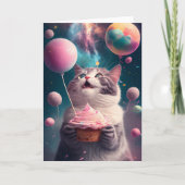 Carte de voeux Anniversaire Chat dans l'espace (Devant)