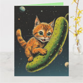 CARTE DE VOEUX ANNIVERSAIRE CHAT DRÔLE ESPACE CORN (Fleur jaune)