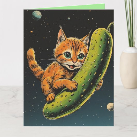 CARTE DE VOEUX ANNIVERSAIRE CHAT DRÔLE ESPACE CORN (Devant)