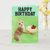 CARTE DE VOEUX ANNIVERSAIRE CHAT ET GATEAU (Fleur jaune)
