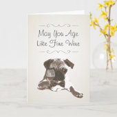 Carte de voeux Anniversaire Chien et Vin fin Class (Fleur jaune)