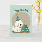 Carte de Vœux Anniversaire Chien Gâteau Festif (Fleur jaune)